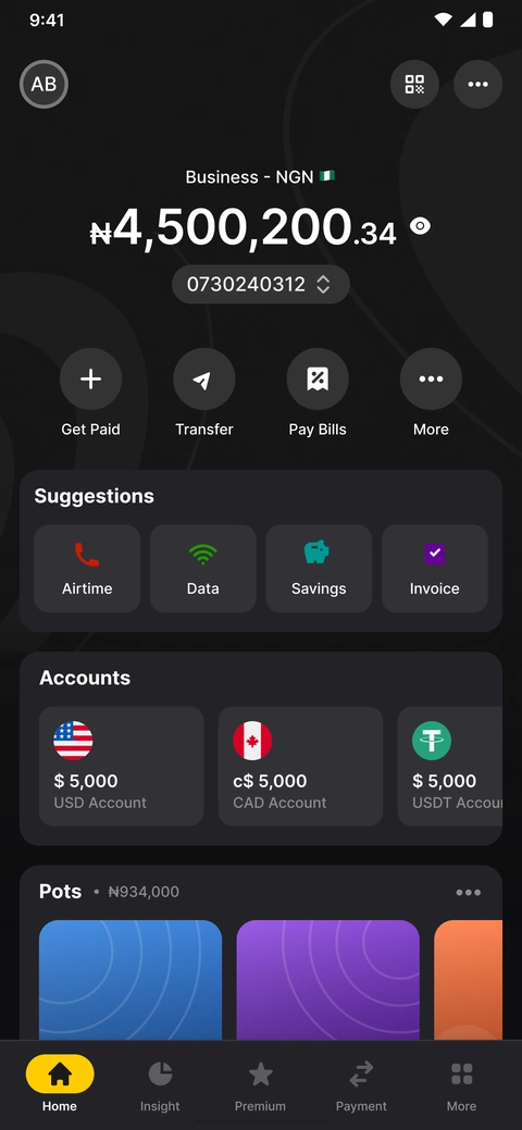 The Nomba app running on Android