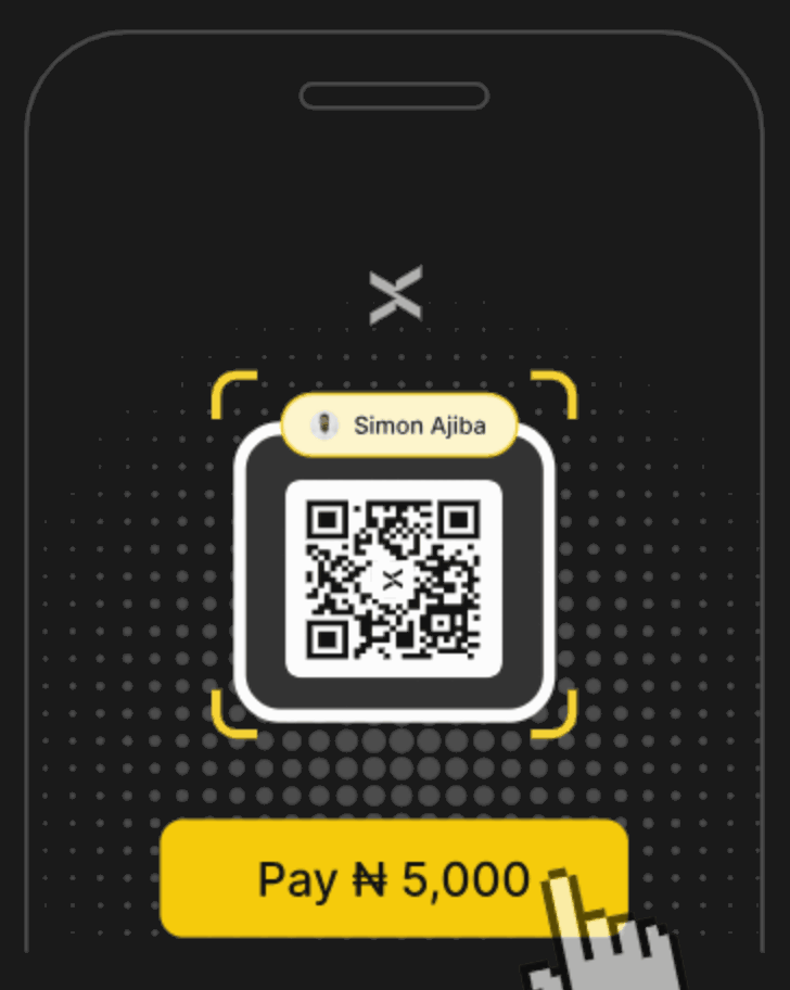 An illustration of a driver navigating to the QR code section of the Nomba app